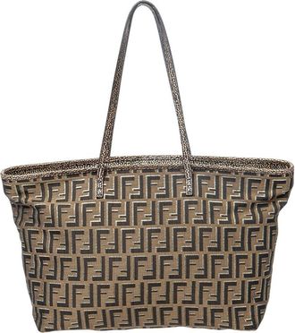 Fendi Brown & Gold Zucca Canvas Roll Zip Tote (Authentic Pre-Loved)