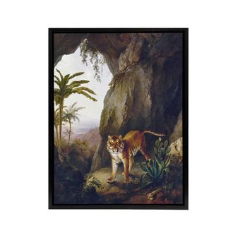 Artery8 Tiger in Cave Big Cat Oil Painting Agasse Black Framed Canvas Wall Art | Size: W24 x H32