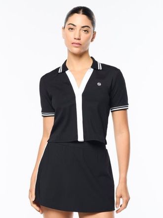 Sergio Tacchini Idalia Cropped Polo in Black Beauty at Nordstrom, Size X-Small