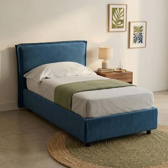 Dmora Cama Individual Atrelmo, Colch&oacute;n Incluido, Desenfundable Made In Italy, Con Caj&oacute;n, Azul