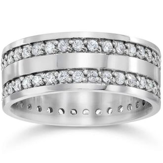 Pompeii3 10K White Gold 1 1/2ct Diamond Eternity Ring Wedding Band Size Selectable