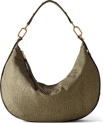 Borbonese Shoulder Bags, female, Green, Size: ONE SIZE Medium Frame Dotted Hobo Shoulder Bag
