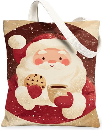 Generic Christmas Santa Canvas Tote Bags, Festive Holiday Design Reusable Grocery Bags, Vintage Cute Lightweight Washable Shoulder, Red, 13x15 Inch
