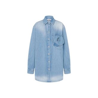 Moschino Logo-Print Denim Shirt - female - Moschino - Shirts - Blue - 2XS - Blouses & Shirts