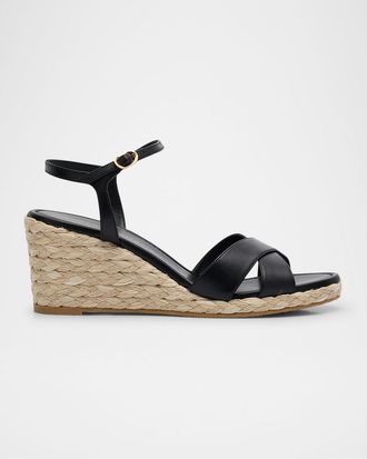 Stuart Weitzman Dayna Leather Crisscross Espadrille Sandals