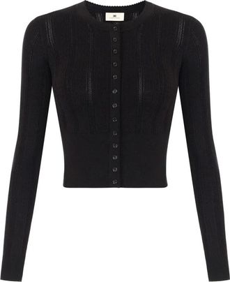 Elisabetta Franchi Gebreide Openwork Cardigan - Dames - Vesten - Zwart - M - Truien & Vesten