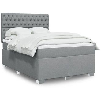 vidaXL Cama Box Spring Con Colch&oacute;n Tela Gris Claro 140x190 Cm