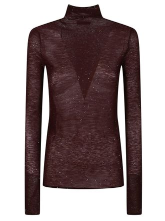 Pinko Burgundy Moss Wool-Blend Turtleneck Sweater