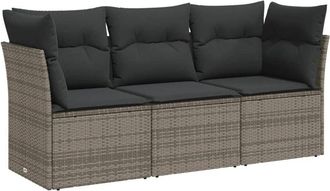 vidaXL Set De Sof&aacute; De Jard&iacute;n 3 Pzas Y Cojines Rat&aacute;n Sint&eacute;tico Gris Vidaxl