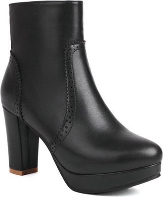 Generic Womens Block Heel Platform Round Toe Wingtip Brouge Ankle Boots with Side Zipper Warm Winter Plush Shoes (Black,7.5)