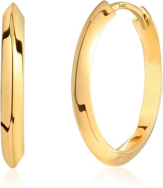 MAX + STONE Solid 14K Yellow Gold 19mm Round Knife Edge Hoop Earrings