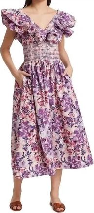 Something Navy Smocked Floral Midi Dress In Purple Combo
