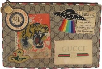 Gucci Pre-owned Gg Supreme Courier Clutch Bag - Dames - Vintage Clutch - Beige - ONE Size - Leer - Vintage