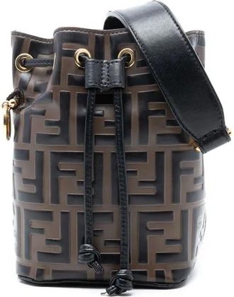 Fendi Borsa a secchiello Mon Tresor mini in pelle con motivo Zucca goffrato 2010-2025 - Marrone