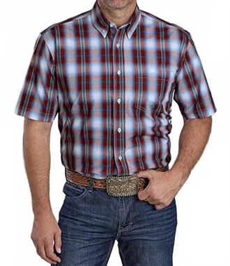 Roper Mens Amarillo Grasslands Plaid Short Sleeve Shirt In Red