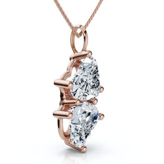 Pompeii3 4Ct Certified Toi Et Moi Heart Shape Pendant 14k Gold Necklace Lab Grown