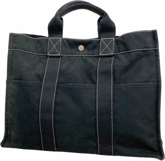 Herm&egrave;s Black Canvas Tote Bag (Pre-Owned)