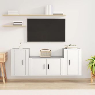 vidaXL Vidaxl - Set De Muebles De Tv 3 Piezas Madera Contrachapada Blanco