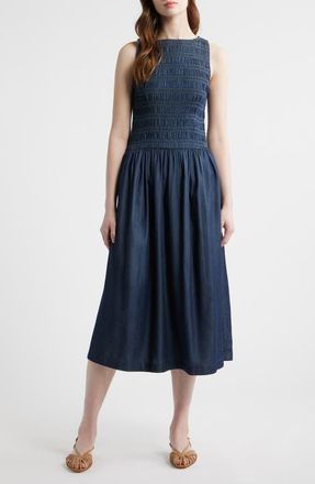Madewell Denim Smocked Boat Neck Maxi Dress in Carrigan Wash at Nordstrom, Size Xx-Small