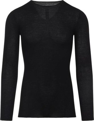 Rick Owens Ribbed Long-Sleeved Black Top With Contemporary Hem