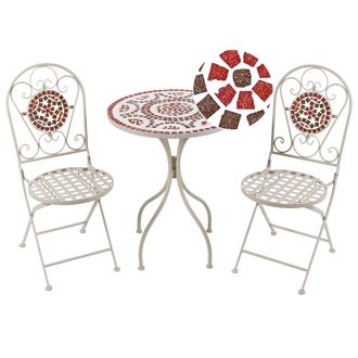 Beliani Conjunto De Balc&oacute;n Mesa Y 2 Sillas Exterior Metal Motivo De Mosaico Blanco Spello