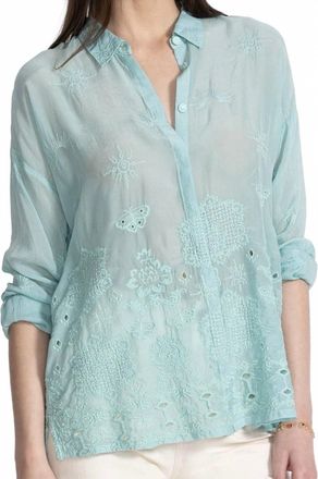 Johnny Was Slim Audrey Button Down Shirt In Marine Blue
