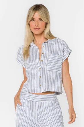 Velvet Heart Short Sleeve Top In Washed Blue Stripe