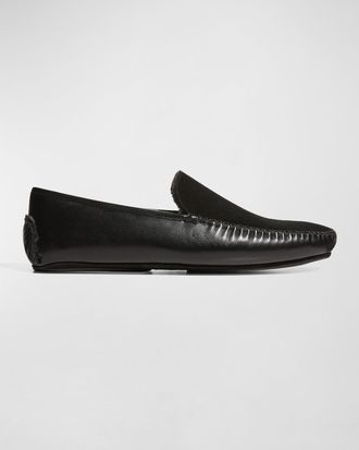 Manolo Blahnik Mens Mayfair Mix-Leather Shearling-Lined Loafers
