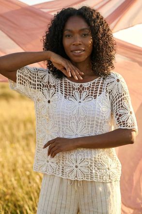 Roman Floral Crochet Knit Top