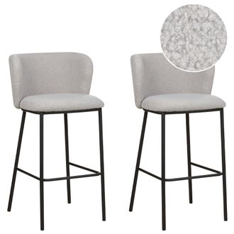 Beliani Beliani - Conjunto De 2 Sillas De Bar Modernas Taburetes Asiento Tapizado Boucl&eacute; Respaldo Curvo Sin Reposabrazos Patas Negras Gris Mina