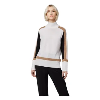 Alpha Studio Truien & Vesten, Dames, Wit, S, Graphic Block Turtleneck