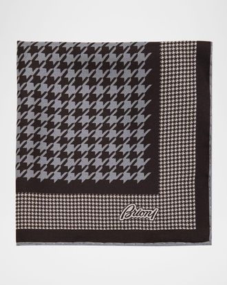 Brioni Men & apos;s Mixed Houndstooth Silk Pocket Square