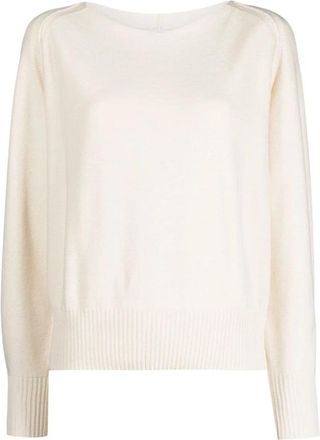 DKNY Casual Beige Trui met Gestikte Schouders - Dames - Ronde hals truien - Beige - M - Katoen - Truien & Vesten