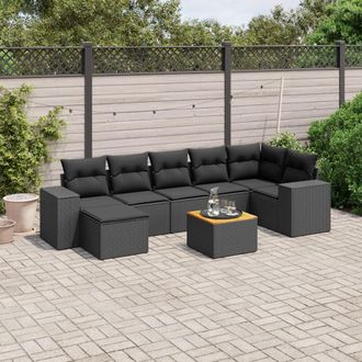 vidaXL Set De Sof&aacute;s De Jard&iacute;n 8 Piezas Y Cojines Rat&aacute;n Sint&eacute;tico Negro Vidaxl