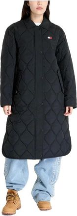 Tommy Hilfiger Gewatteerde jas met vlagdetail - Dames - Parka Jassen - Zwart - L - Polyester - Jassen