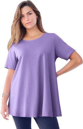 Roaman's Plus Size Ultimate Cotton Crewneck Short Sleeve Swing Tee in Vintage Lavender at Nordstrom, Size Medium