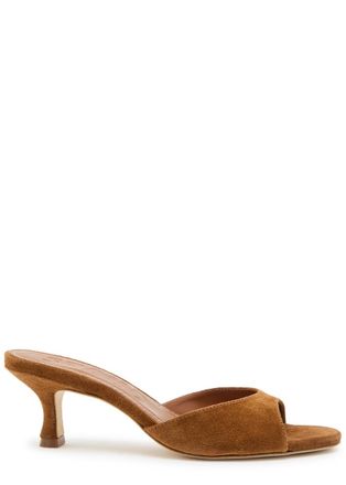 Staud Brigitte 60 Brushed Suede Mules - Camel - 37 (IT37/ UK4)