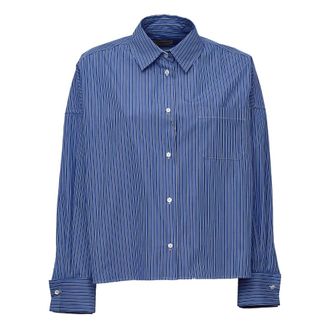 Max Mara Overhemden, Dames, Blauw, M, Katoen, Boxy Stripe Poplin Shirt