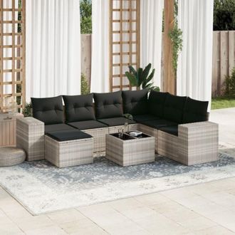 vidaXL Vidaxl - Set De Sof&aacute;s De Jard&iacute;n 8 Pzas Y Cojines Rat&aacute;n Sint&eacute;tico Gris