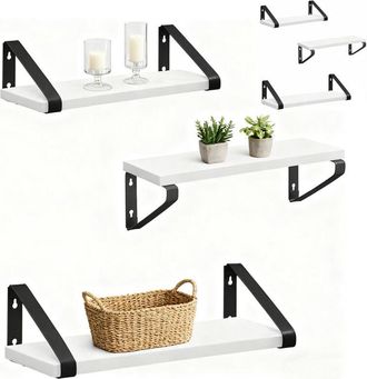Relaxdays Relaxdays wall shelves, set of 6, 3 sizes: 30/35/40 cm, wood effect & metal, for books & decor, white