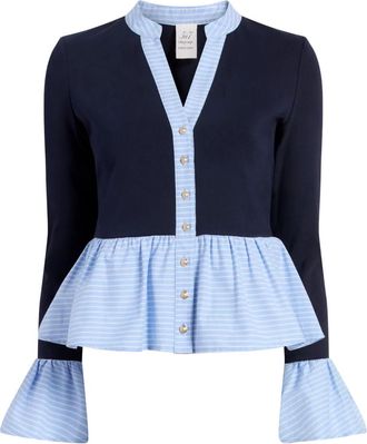 Cinq &agrave; Sept Top Skai con ruches - Blu