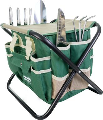 OEM Juego Completo De Herramientas De Jardiner&iacute;a: Juego De 7 Piezas, Acero Inoxidable Resistente, Taburete Plegable Robusto, Bolsa De Herramientas Extra&iacute;b