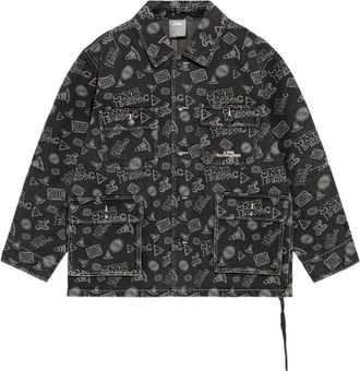 Li-Ning Skateboard Series Full Print Loose Washed Denim Jacket Black Grey AJDS047-4