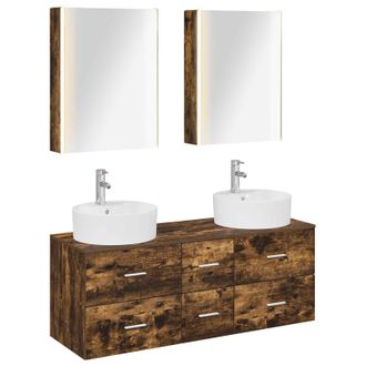 vidaXL Juego De Muebles De Ba&ntilde;o 5 Pcs Roble Ahumado Vidaxl