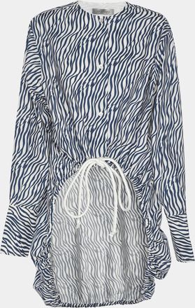 Sportmax Blue/white Animal Print Cotton Drawstring Long Sleeve Top