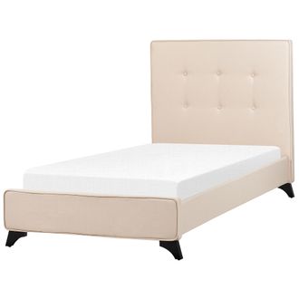 Beliani Beliani - Cama Con Somier De Poli&eacute;ster Beige Negro 90 X 200 Cm Cabecero Acolchado Somier Patas Madera Caucho Ambassador