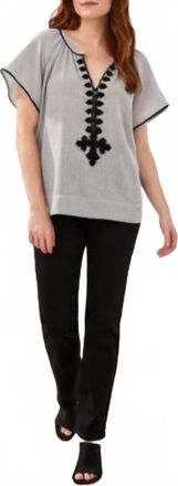 Tribal Flutter Sleeve Embroidered Blouse In Grey