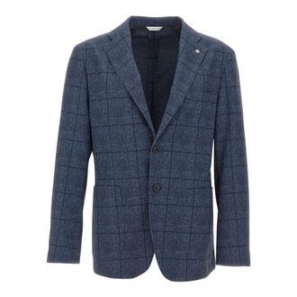 Manuel Ritz Tweed M&eacute;lange Micro-check Blazer - Heren - Jassen - Blauw - Maat: 2XL Tweed