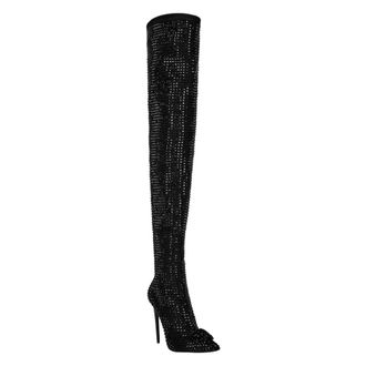 Philipp Plein Schoenen, Dames, Zwart, 38 EU, Leer, Suede Strass Laarzen Hoge Hakken Overknees Gothic Plein