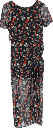 Maje Rancho Ruched Floral-Print Midi Dress in Multicolor Chiffon